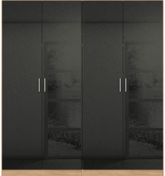 Celle 4 Door White Gloss Wardrobe - 181cm - Sonoma Oak and High Gloss Grey