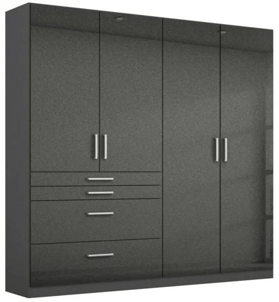 Homburg 4 Door Combi Wardrobe 181cm - Metallic Grey Carcase and High Polish Effect Grey Front