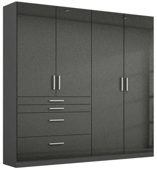 Homburg 4 Door Combi Wardrobe 181cm - Metallic Grey Carcase and High Polish Effect Grey Front