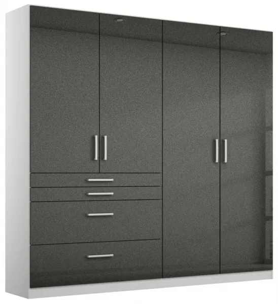Homburg 4 Door Combi Wardrobe 181cm - Alpine White Carcase and High Polish Effect Grey Front