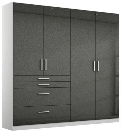 Homburg 4 Door Combi Wardrobe 181cm - Alpine White Carcase and High Polish Effect Grey Front