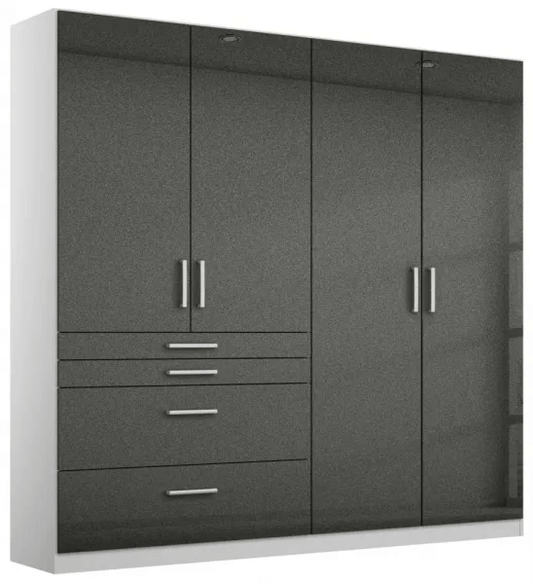 Homburg 4 Door Combi Wardrobe 181cm - Alpine White Carcase and High Polish Effect Grey Front