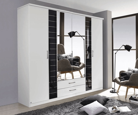 Rauch Terano 6 Door 2 Mirror Combi Wardrobe with Cornice in White and Basalt - W 271cm
