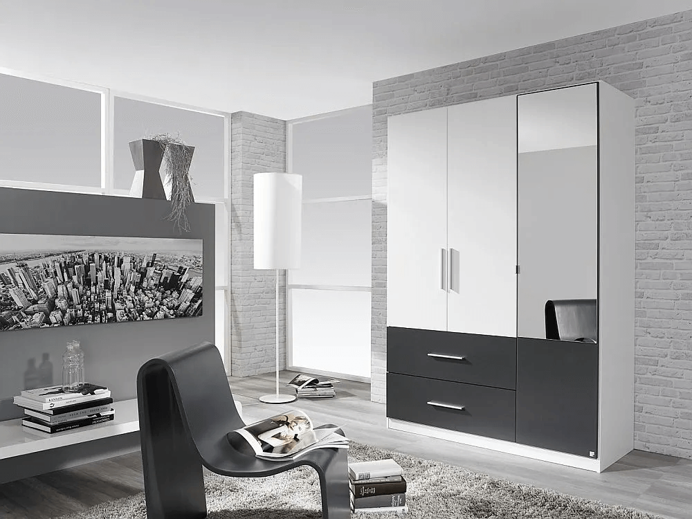 Alvor 3 Door Combi Wardrobe in White and Metallic Grey - W 136cm