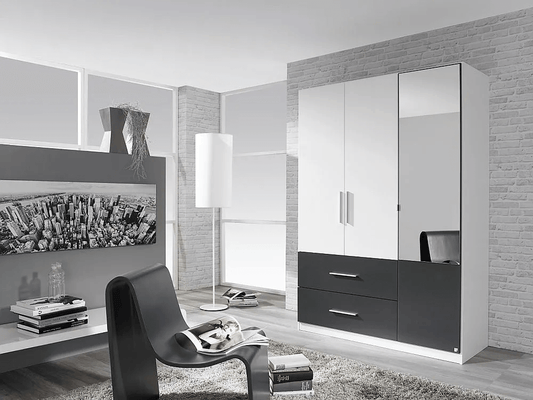 Alvor 3 Door Combi Wardrobe in White and Metallic Grey - W 136cm