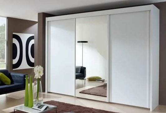 Amalfi 3 Door Mirror Sliding Wardrobe in White - W 300cm