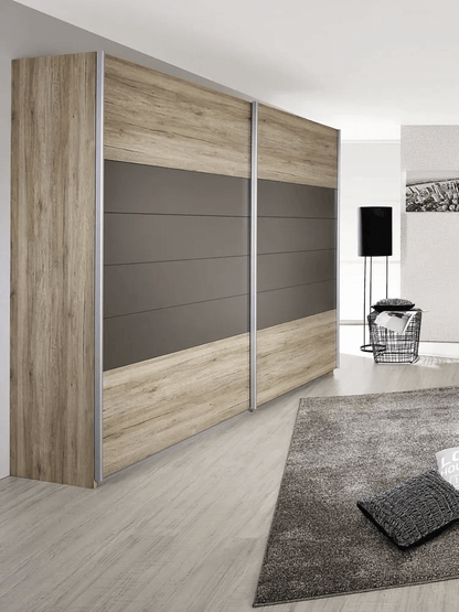 Barcelona 2 Door Sliding Wardrobe in Oak and Lava Grey - W 226cm