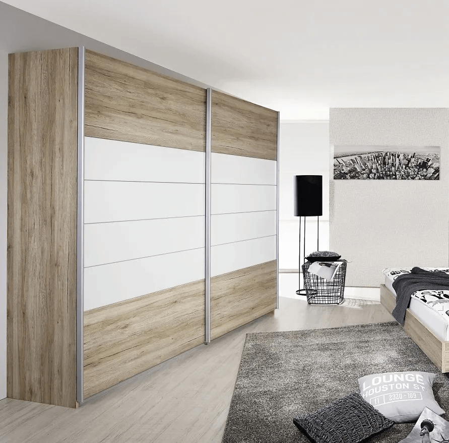Barcelona 2 Door Sliding Wardrobe in Oak and White - W 226cm