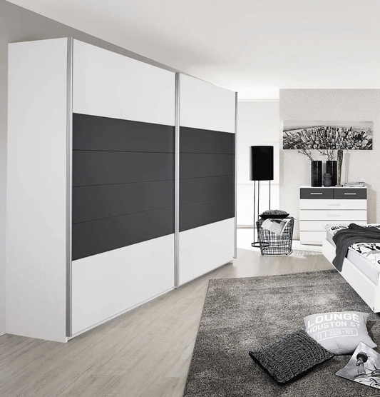 Barcelona 2 Door Sliding Wardrobe in White and Metallic Grey - W 226cm