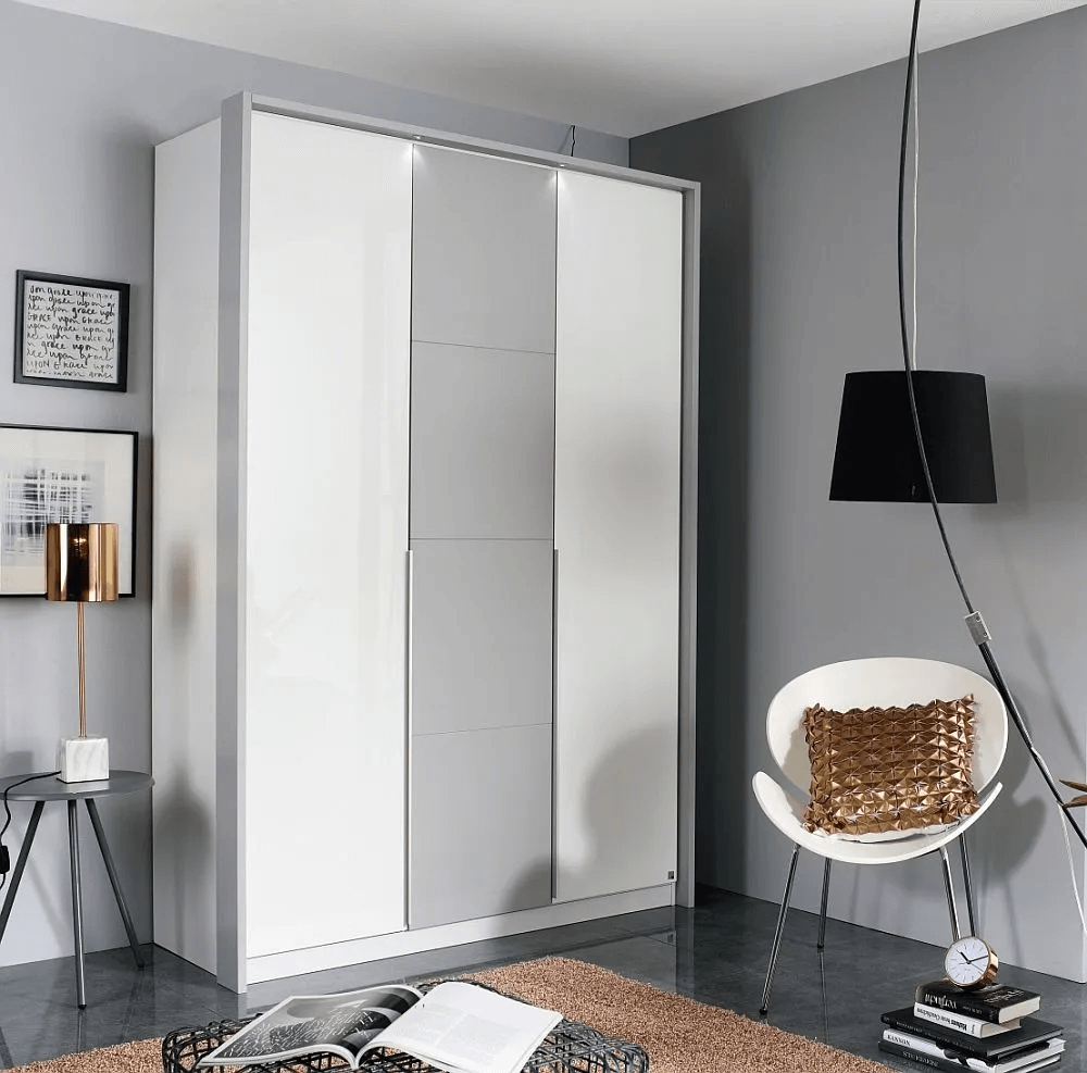Bellezza 3 Door Wardrobe in White and Silk Grey - W 141cm