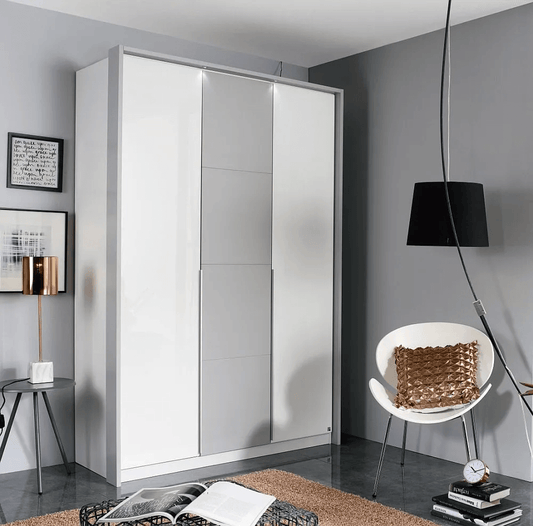 Bellezza 3 Door Wardrobe in White and Silk Grey - W 141cm