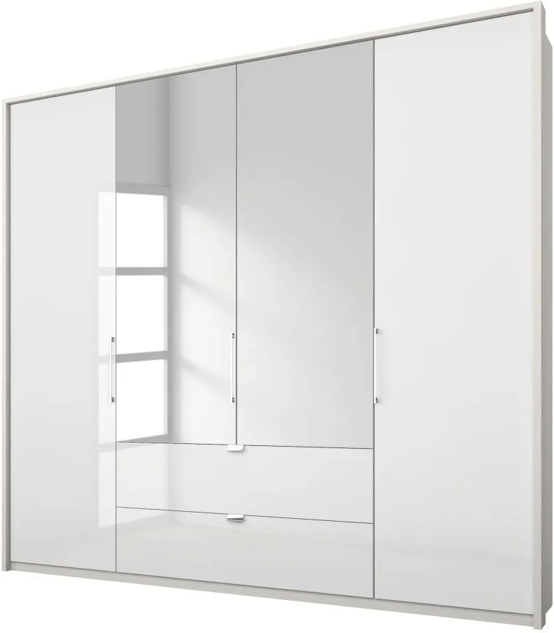 Erimo 4 Door Combi Folding Wardrobe in White Glass - W 204cm
