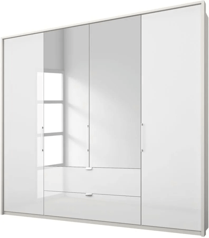 Erimo 4 Door Combi Folding Wardrobe in White Glass - W 204cm