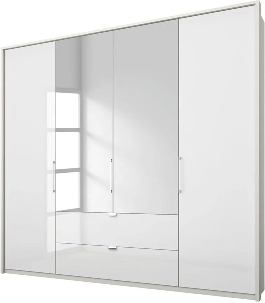 Erimo 4 Door Combi Folding Wardrobe in White Glass - W 204cm