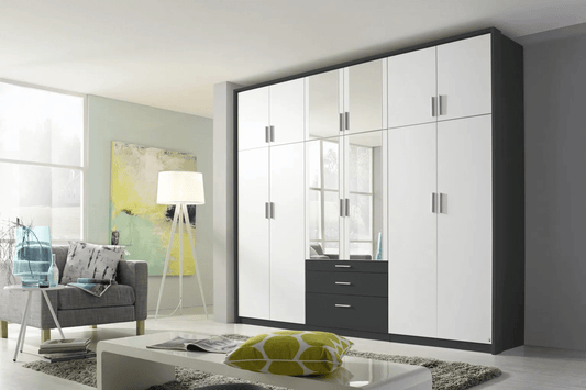Hildesheim Extra 12 Door Combi Wardrobe in Metallic Grey and White - W 275cm
