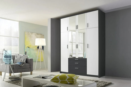 Hildesheim Extra 8 Door Combi Wardrobe in Metallic Grey and White - W 186cm