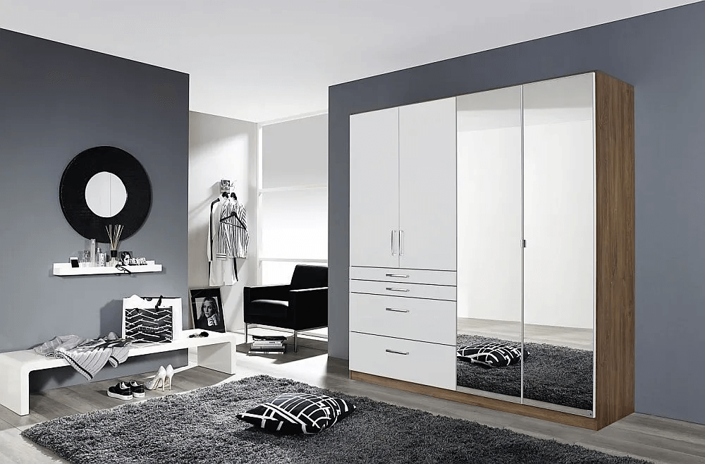 Homburg 4 Door Combi Wardrobe in Stirling Oak and White Gloss - W 181cm