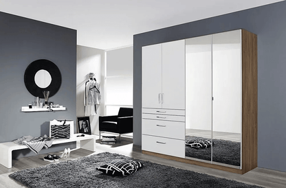 Homburg 4 Door Combi Wardrobe in Stirling Oak and White Gloss - W 181cm