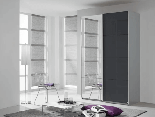 Quadra 2 Door Mirror Sliding Wardrobe in Silk Grey and Basalt Glass - W 136cm