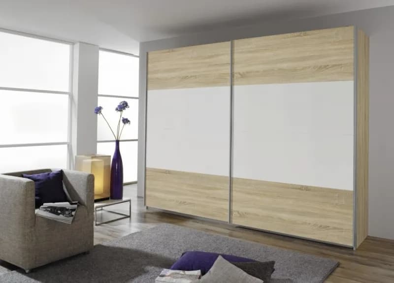 Quadra 2 Door Sliding Wardrobe in Oak and White - W 271cm