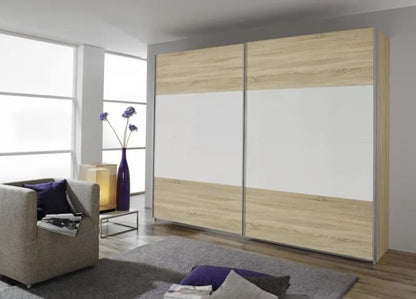 Quadra 2 Door Sliding Wardrobe in Oak and White - W 271cm