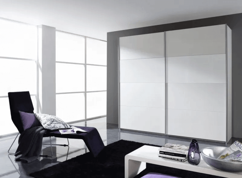 Quadra 2 Door Sliding Wardrobe in Silk Grey and White Glass - W 226cm