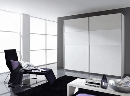 Quadra 2 Door Sliding Wardrobe in Silk Grey and White Glass - W 226cm