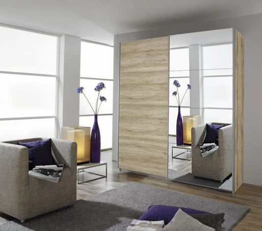 Quadra 2 Door Mirror Sliding Wardrobe in Sonoma Oak- W 181cm
