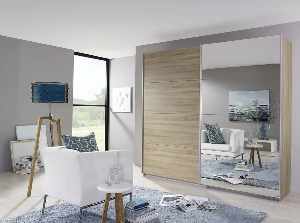 Quadra 2 Door Mirror Sliding Wardrobe in Sonoma Oak - W 226cm