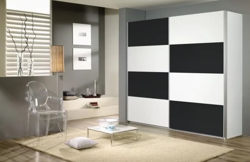 Quadra 2 Door Sliding Wardrobe in White and Metallic Grey - W 226cm