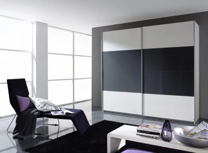 Quadra 2 Door Sliding Wardrobe in White and Dark Grey - W 226cm