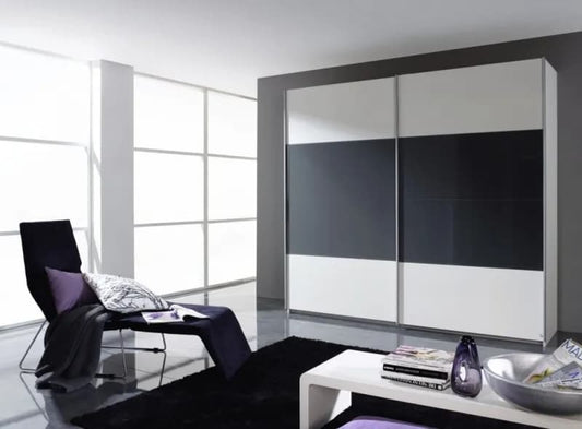 Quadra 2 Door Sliding Wardrobe in White and Dark Grey - W 226cm