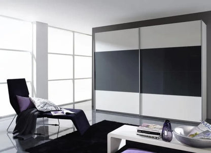 Quadra 2 Door Sliding Wardrobe in White and Dark Grey - W 271cm