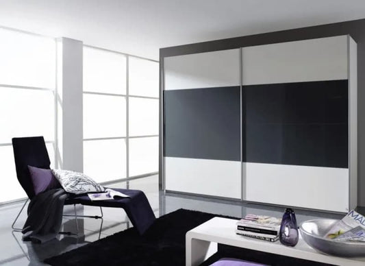 Quadra 2 Door Sliding Wardrobe in White and Dark Grey - W 271cm