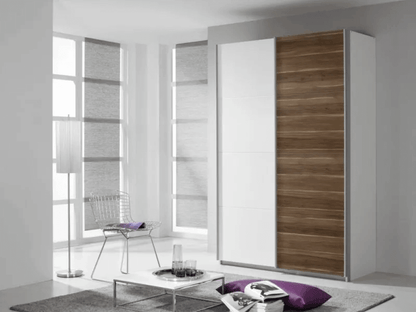 Quadra 2 Door Sliding Wardrobe in White and Oak - W 136cm