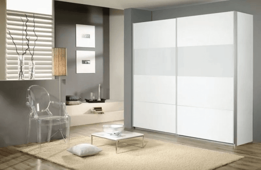 Quadra 2 Door Sliding Wardrobe in White and Silk Grey Glass - W 226cm