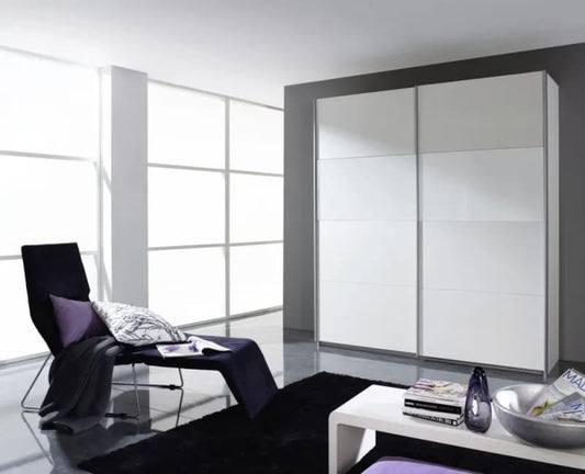 Quadra 2 Door Sliding Wardrobe in White Partial Glass - W 181cm