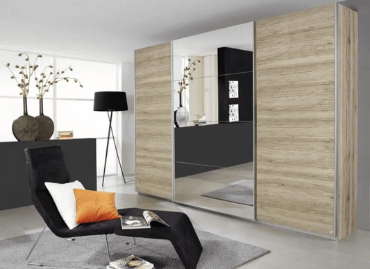 Quadra 3 Door Mirror Sliding Wardrobe in Sonoma Oak - W 315cm