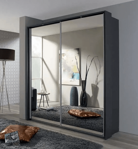 Sona 2 Door All Mirror Sliding Wardrobe in Metallic Grey - W 189cm
