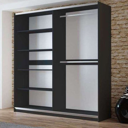Boris Sliding 2 Door 200cm Wardrobe with Mirror - Black