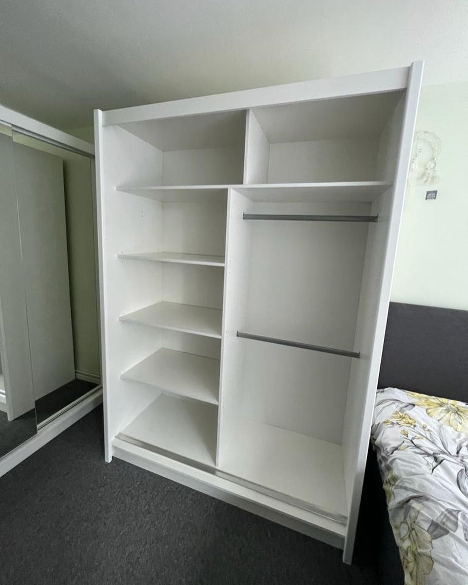 FURCO | Chicago II | 2 Door Sliding Mirrored Wardrobe | Luminous White | Modern & Reflective Design