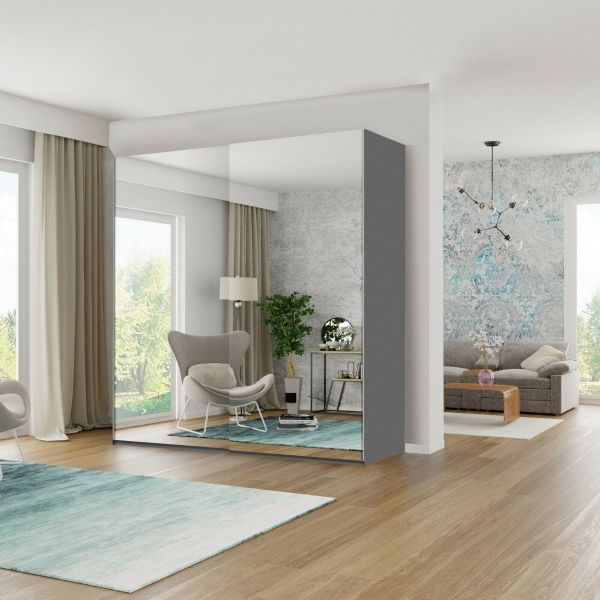 FURCO | Giovany 2 Door Mirrored Sliding Wardrobe | Elegant Grey | Available in 3 Sizes | Versatile & Stylish