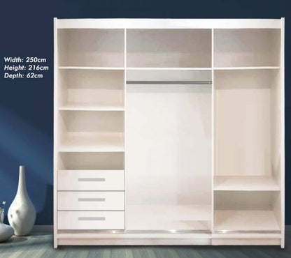 FURCO | Manhattan High Gloss | 3 Door Sliding Wardrobe | Lustrous White | Spacious & Modern Elegance