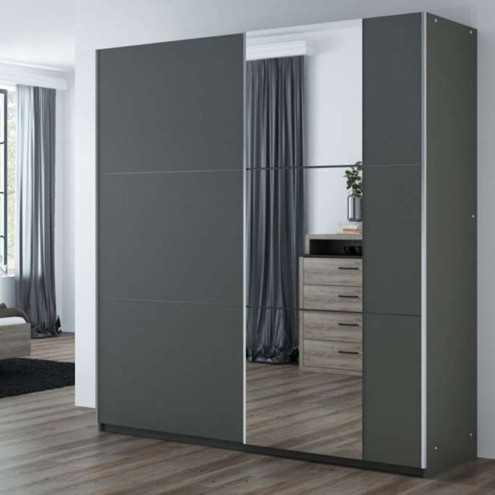 Oldham Sliding Mirror 2 Door 150cm Wardrobe - Grey