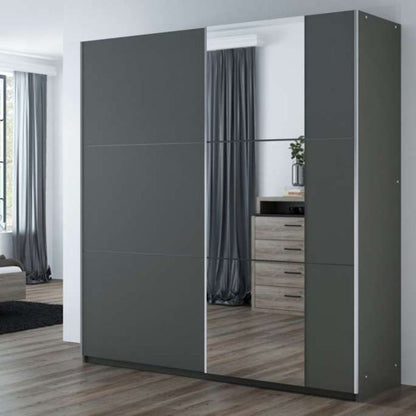 Oldham Sliding Mirror 2 Door 150cm Wardrobe - Grey