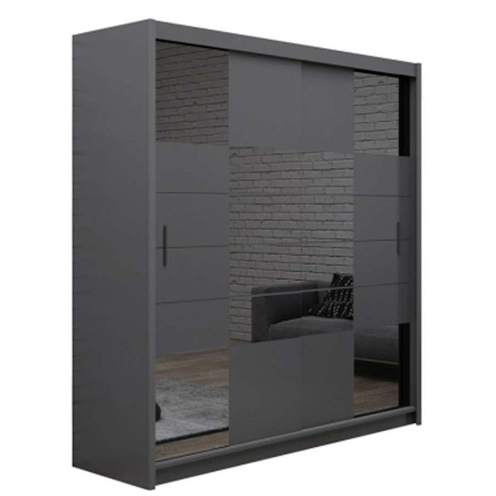Kinross ii Sliding Door Squares Design 203cm Mirror Wardrobe - Graphite Grey