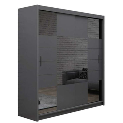Kinross ii Sliding Door Squares Design 203cm Mirror Wardrobe - Graphite Grey