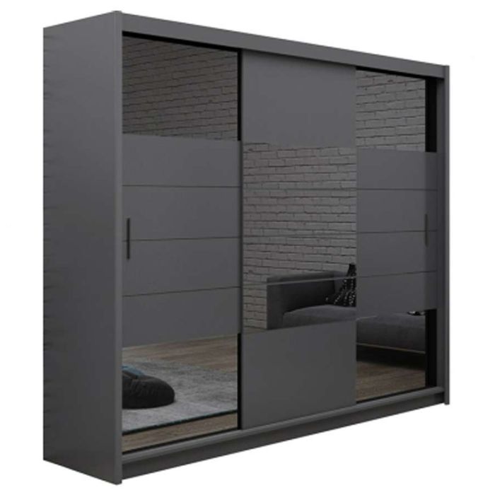 Kinross ii Sliding 3 Door Squares Design 205cm Mirror Wardrobe - Graphite, White Gloss