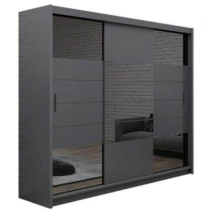 Kinross ii Sliding 3 Door Squares Design 205cm Mirror Wardrobe - Graphite, White Gloss
