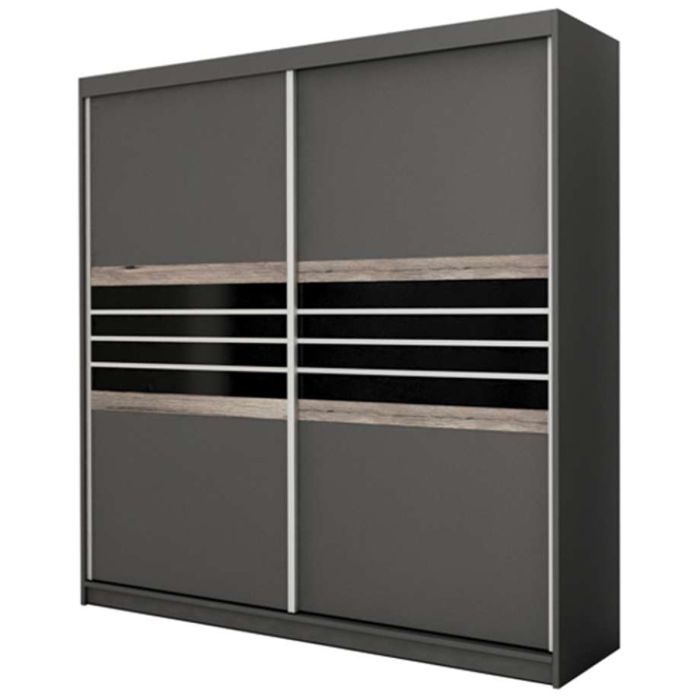 Dacorum Sliding 2 Door 203cm Wardrobe Glass Stripes - Black